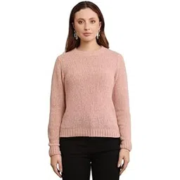 nobarr Women's Nylon Full Sleeve with Crew Neck Knitted Peach Sweater-picture-19