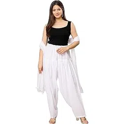 nobhob Woman's Plain Cotton SEMI Patiala Salwar with Dupatta Set for Women's || Patiala Pants|| Pure Cotton Patiala || Patiyala Salwar || Free Size (White)-picture-23