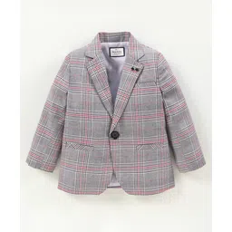 Noddy Full Sleeves Checked Blazer - Red & Grey-picture-26