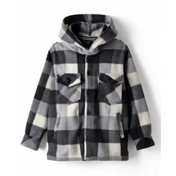 Noddy Full Sleeves Checked Hodded Shacket - Black-picture-30