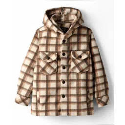Noddy Full Sleeves Checked Hodded Shacket - Brown-picture-37