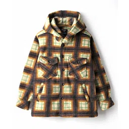 Noddy Full Sleeves Checked Hodded Shacket - Coffee-picture-20