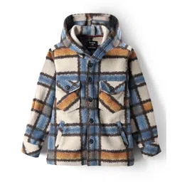 Noddy Full Sleeves Checked Hodded Shacket - Fawn-picture-22