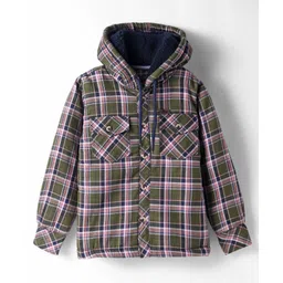 Noddy Full Sleeves Checked Hooded Jacket - Olive Green-picture-21