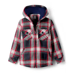 Noddy Full Sleeves Checked Hooded Jacket - Red-picture-33
