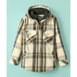 Noddy Full Sleeves Checked Hooded Shacket - Off White-picture-22