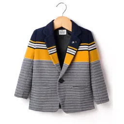 Noddy Full Sleeves Striped Blazer - Navy Blue & Mustard Yellow-picture-22