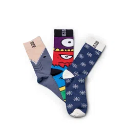 NoFoMo Pack Of 3 Printed Odour Free Calf-Length Socks-picture-30