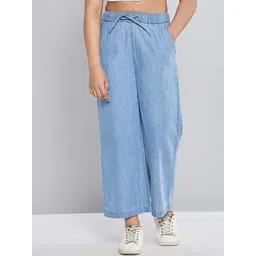 Noh.Voh - SASSAFRAS Kids Girls Blue Cotton Solid Loose Fit Mid-Rise Trousers-picture-42