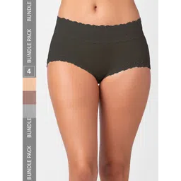 NOIRA Pack Of 4 Assorted Cotton Lace Hipster Briefs-picture-24