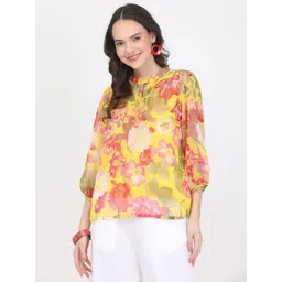 Nomad Lifestyle Women Floral Printed Keyhole Neck Top-picture-24