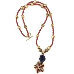 nonas jewellery Nonas ceramic glass metal brown hued flower pendant beady necklace for SAREES-picture-34