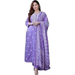 nooraura Lavender Pure Cotton Women’s Kurta Set with Dupatta, Round Neck-picture-17