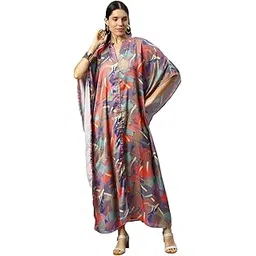 noroke Women's Premium Bemberg Abstract Printed Shirt Style Long Kaftan | Elegant Kaftan, Stylish Kaftan for Parties and Casual Events(Free Size-Fits from S to XL)-picture-16