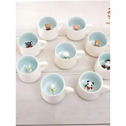 NOSCOMP White & Green Printed Ceramic Glossy Cups Set of Cups and Mugs-picture-32