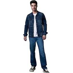 nostrum Men's Classic Denim Jacket, Dark Blue, Winter Casual Wear, Button Front Closure, Dual Front Pockets-picture-20
