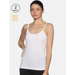 NOT YET by us Women Pack of 2 White & Cream coloured Solid Cotton Camisoles-picture-37