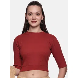 NOT YET by us Women Round Neck Ribbed Stretchable Saree Blouse-picture-13