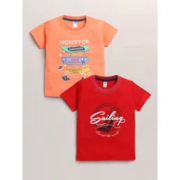 Nottie Planet Boys Peach-Coloured & Red Pack of 2 Typography Printed Cotton T-shirt-picture-15