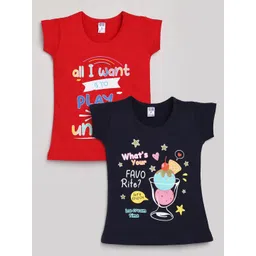 Nottie Planet Girls Pack of 2 Red & Navy Blue Printed T-shirts-picture-38