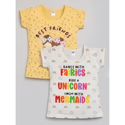 Nottie Planet Girls Pack Of 2 Yellow & White Typography Printed T-shirt-picture-11