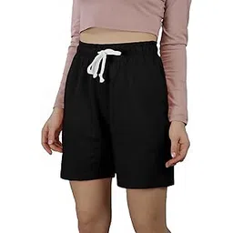 notwild Women's Cotton Bermuda Regular Shorts with Deep 7" Long Pockets Lounge Walking Athletic Shorts (Black) (Large)-picture-15