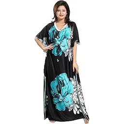 noty Women's Kaftan Nighty | Serena Fabric | Floral Print Maxi | Short Sleeves | V Shaped Neck-picture-31