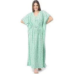 noty Women's Soft Cotton Kaftan Maxi Nightgown Nighty Nightdress Nightwear -V-Neck- Floral-picture-14