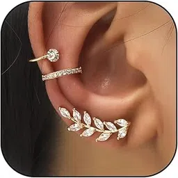 novearring 2 Pcs Rhinestone Ear Climbers Earrings for Women Cubic Zirconia Leaf Ear Crawler Earrings Ear Cuffs Non Piercing Ear Cuff Earrings Ear Cuffs Earrings for Teen Girl Gifts-picture-49
