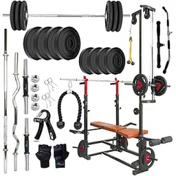 NOVIAN FITNESS: 20 in 1 Home Gym Bench Pro with 80kg PVC Coated Plates Combo Kit, Curl Rod, Straight Bar, Dumbbells, Plates, Skipping Rope, Gripper & Gloves, Full Body Workout Set-picture-28