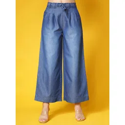novio Women Flared Blue Cotton Blend Trousers-picture-13