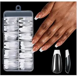 NPAH Square Medium Tips Press on Nail 120 PCS French Full Cover False Nail Soft Gel Acrylic Fake Nail Press on White & Clear Fake Nails Extensions for Nail Salon, DIY- LONG COFFIN WHITE-picture-13