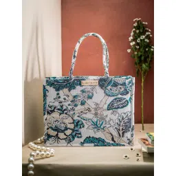 NR by Nidhi Rathi Blue Fabric Printed Tote Handbag-picture-16