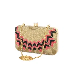 NR by Nidhi Rathi Golden Fabric Minaudiere Clutch-picture-22