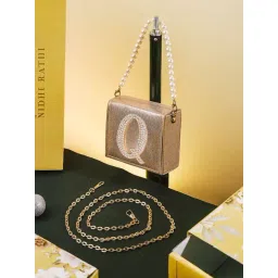 NR by Nidhi Rathi Golden Leather Embellished Clutch-picture-20