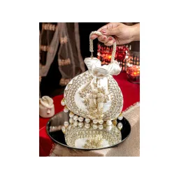NR BY NIDHI RATHI White and Gold Embellished Potli Bag-image-13