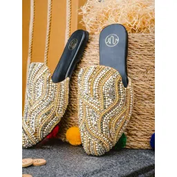 NR by Nidhi Rathi Women's Gold Mule Shoes-picture-25