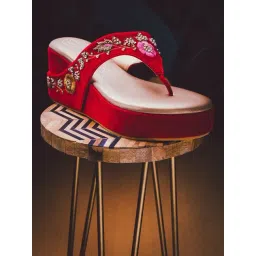 NR by Nidhi Rathi Women's Red Thong Wedges-picture-33