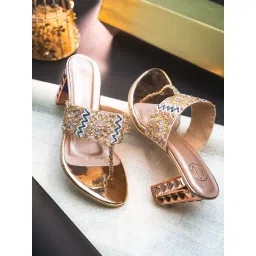 NR by Nidhi Rathi Women's Rose Gold T-Strap Sandals-picture-30