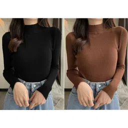 nt clothing Pack of 2 Casual Regular Sleeves Solid Women Multicolor Top-picture-23