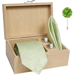 nu-lite Men's Floral Design Micro Polyester Casual Formal Printed Necktie Set with Pocket Square, Brooch Pin and Cufflinks in Wooden Box (Free Size)-picture-19