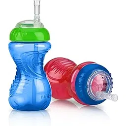 Nuby 2-Pack No-Spill Cup with Flex-Straw, 10 Ounce, Red and Blue-picture-11
