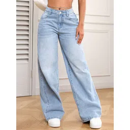 NUCOUTHS Women Mid-Rise Light Fade Whiskers and Chevrons Wide-leg Jeans-picture-52