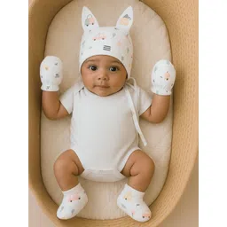 Nuego Kids Car Print Pure Organic Cotton Muslin Cap, Mittens, Booties-picture-36