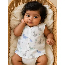 Nuego Kids Dinosaur Print Pure Organic Cotton Muslin Button Jabla-picture-39