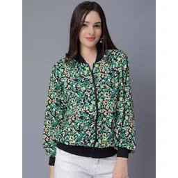NUEVOSDAMAS Floral Printed Stand Collar Bomber Jacket-picture-11