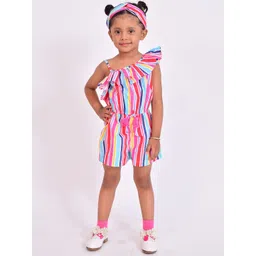 NUEVOSDAMAS Girls Striped Cotton Waist Tie-Ups Play Jumpsuit With Ruffles-picture-32