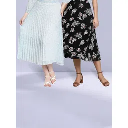 NUEVOSDAMAS Pack of 2 Floral Printed  Midi Flared Skirts-picture-41