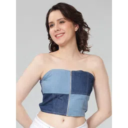 NUEVOSDAMAS Patch Worked Denim Tube Top-picture-27