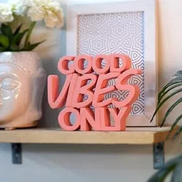 NUKKAD TALES Good Vibes Only Peach Showpiece for Home & Office - Engineered Wood Quirky Accent for Birthdays, Corporate Gifts, and Inspirational Wall Decor - Desk or Shelf Décor-picture-12
